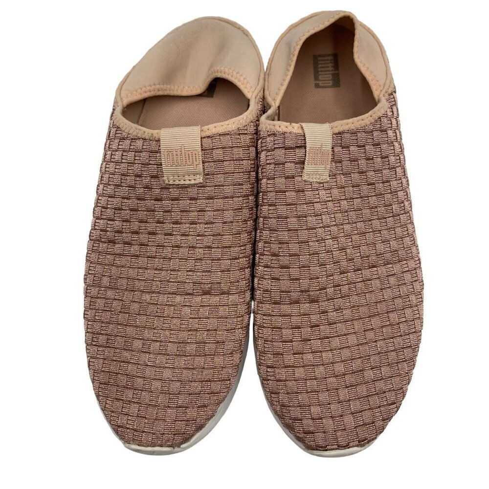 FitFlop Stripknit Sneaker Rose Gold/White Women's Size 10